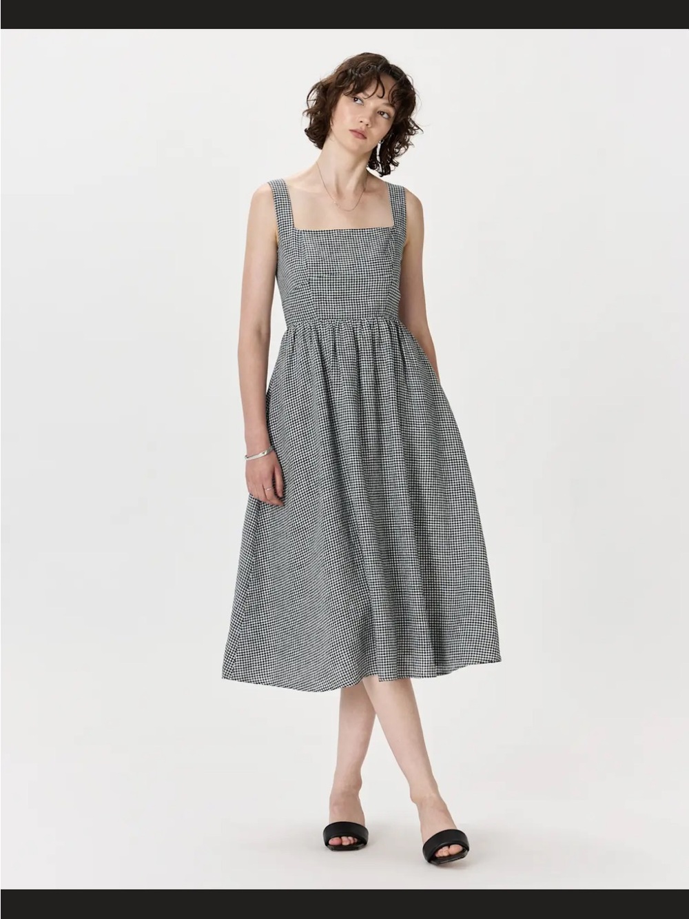 Quince Black and White Gingham Linen Midi Dress